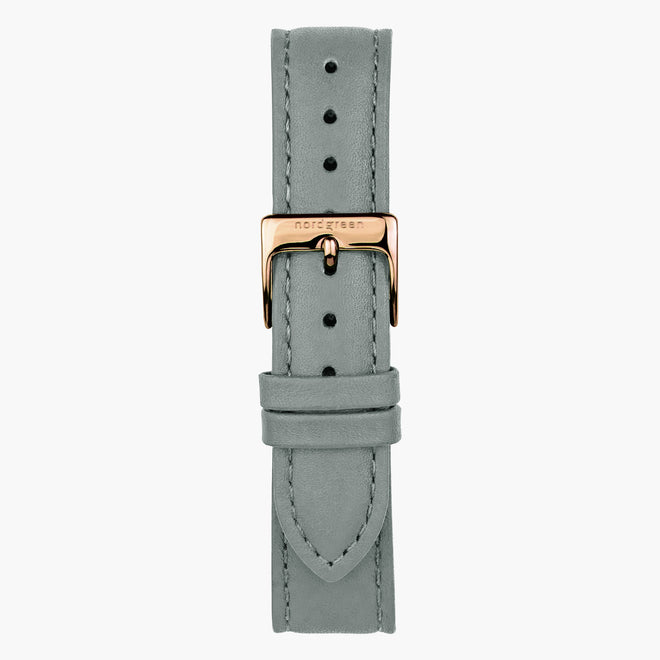 ST18PORGLEGR &Læder urremme - grå med rose guld spænde - 18mm