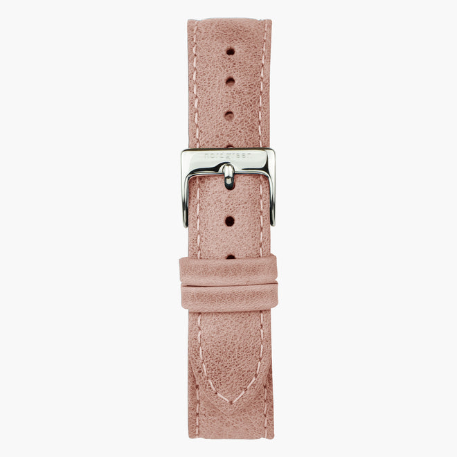 ST18POSILEPI &Læder urremme - pink med sølv spænde - 18mm