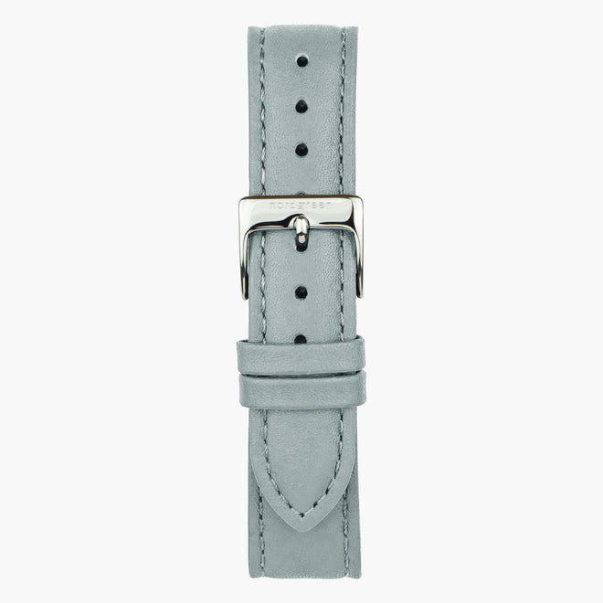 ST16POSIVEDG &Vegansk læder urremme - grå med sølv spænde - 16mm