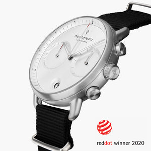 PI42SINYBLXX &Pioneer kronograf ur i sølv - hvid skive - sort nylon urrem