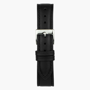ST16POSIVEBL &Vegansk læder urremme - sort med sølv spænde - 16mm