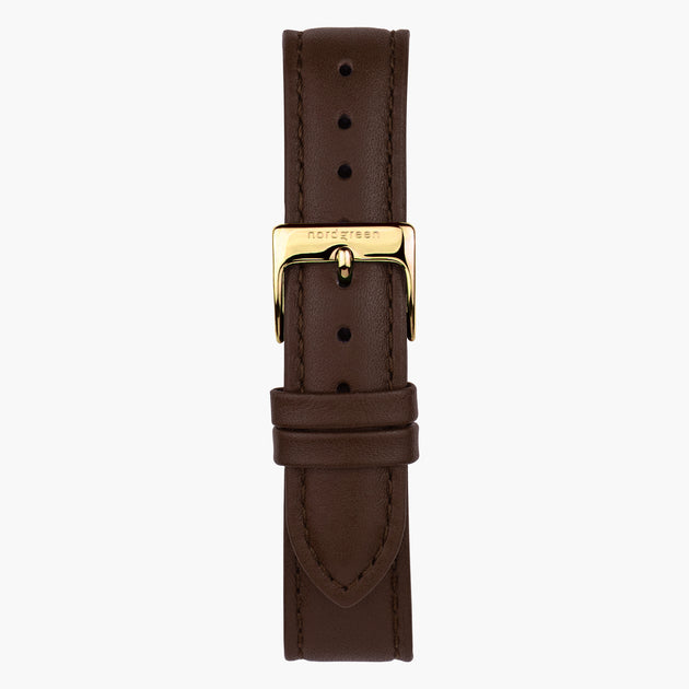 ST16POGOLEDB &Læder urremme - mørkebrun med guld spænde - 16mm