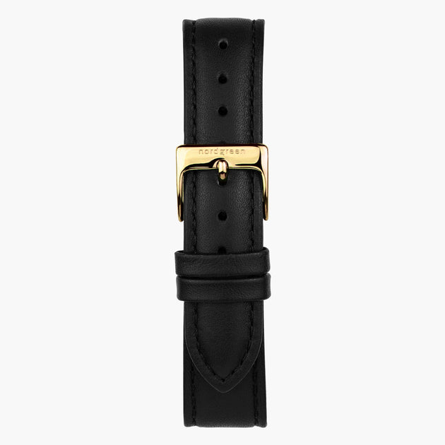 ST14POGOLEBL &Læder urremme - sort med guld spænde - 14mm