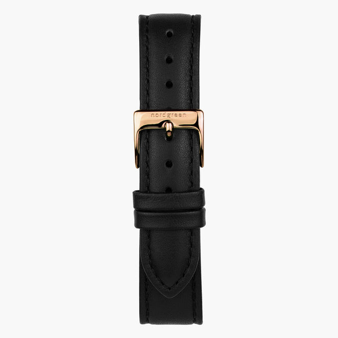 ST16BRRGLEBL &Læder urremme - sort med rose guld spænde - 16mm
