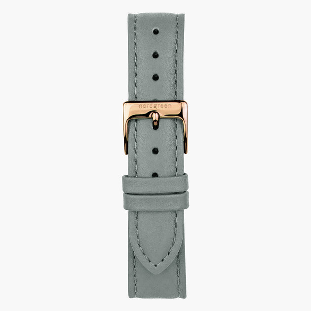 ST18PORGLEGR &Læder urremme - grå med rose guld spænde - 18mm