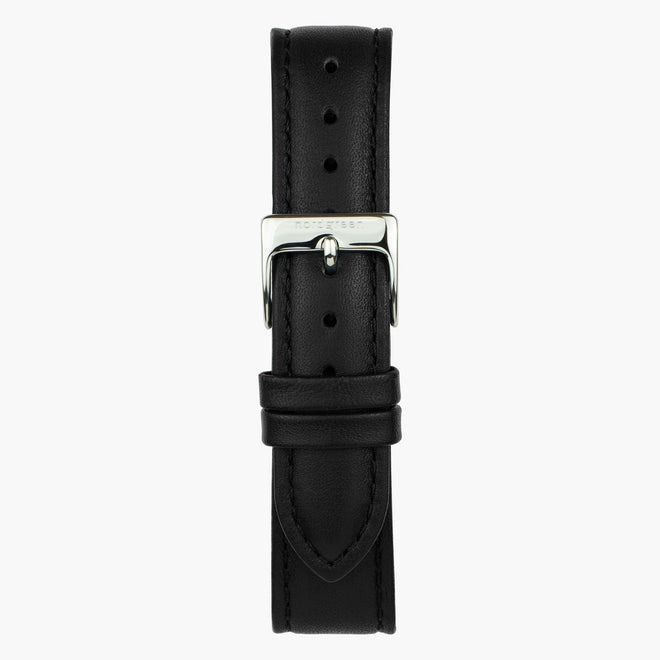 ST14POSILEBL &Læder urremme - sort med sølv spænde - 14mm
