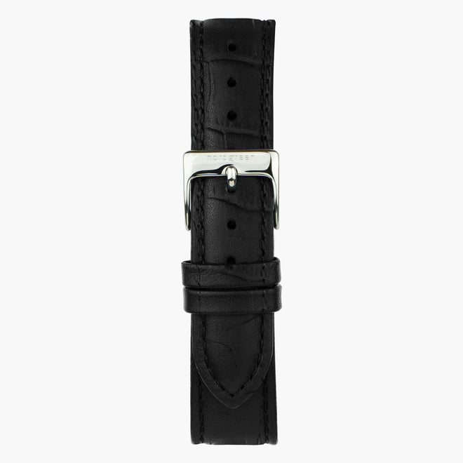 ST20POSILEBC &Croc læder urremme - sort med sølv spænde - 20mm